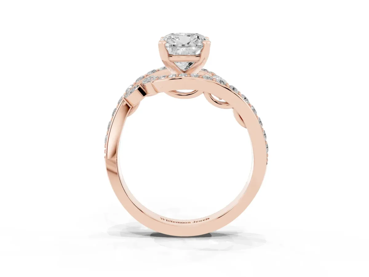 Cushion Cut Solitaire with Pavé Twist Band and Four-Prong Setting Rose gold