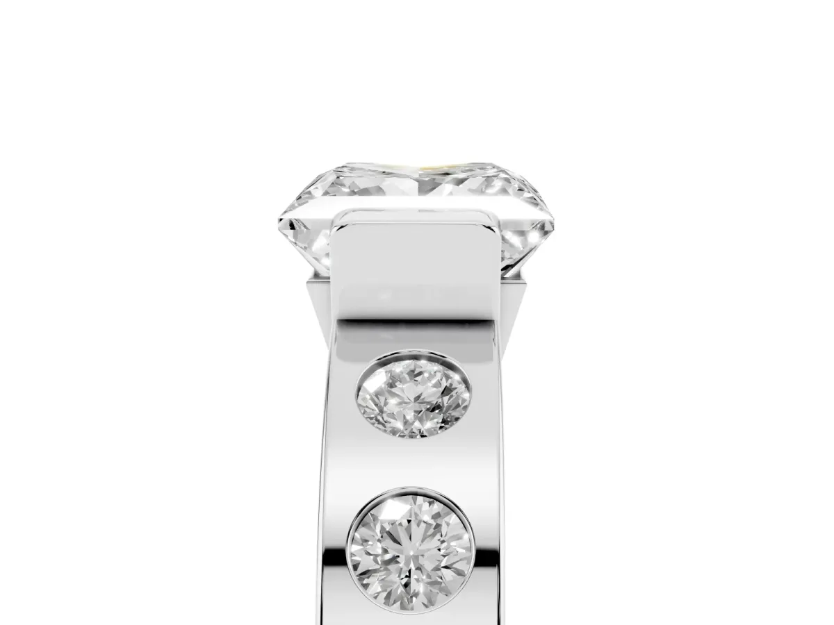 Princess Cut Brilliant Channel-Set Diamond Ring with Bezel Prong Setting Silver