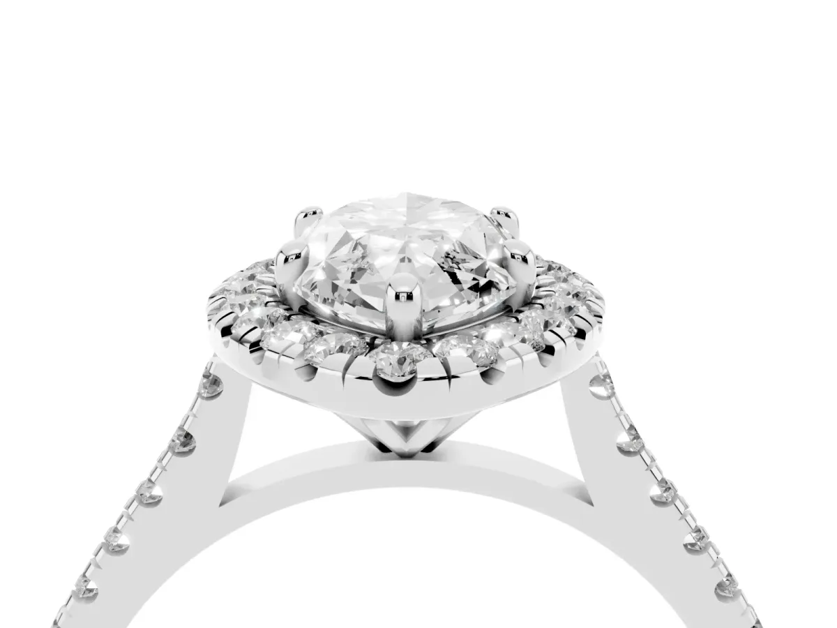 Marquise Cut Diamond Cushion Halo Ring with Pavé Band Silver