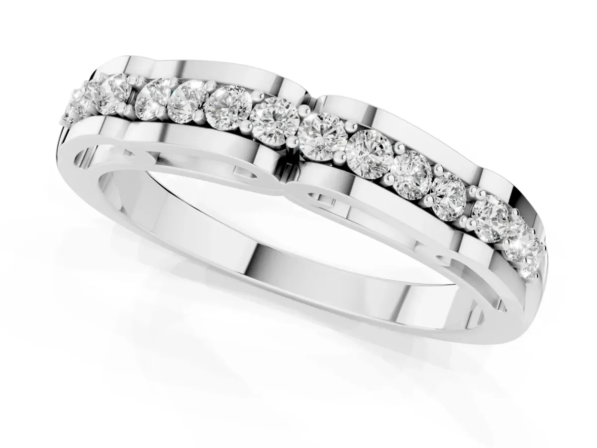 Round Cut Diamond Channel Set White Gold Band Silver