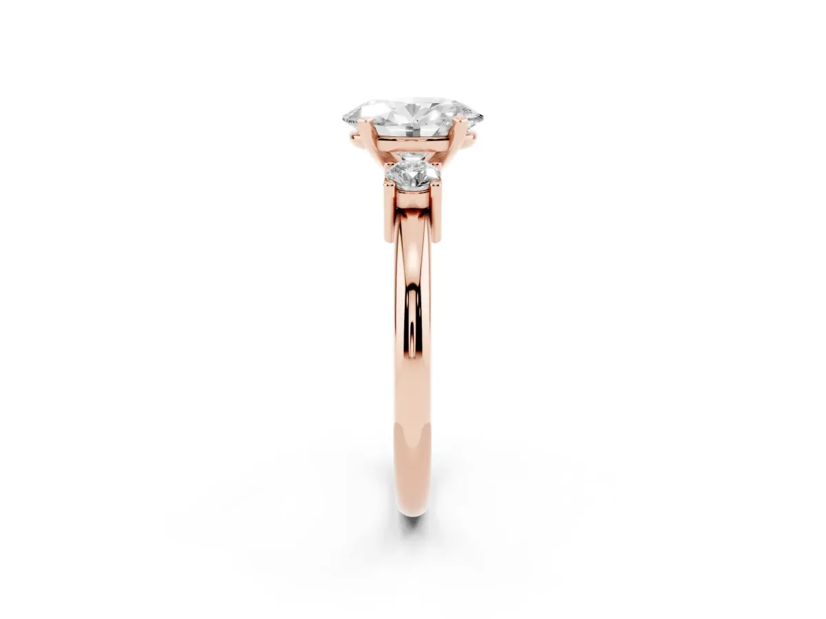 Three-Stone Oval Cut Cut Diamond Solitaire with Prong Setting and Classic Band Rose gold