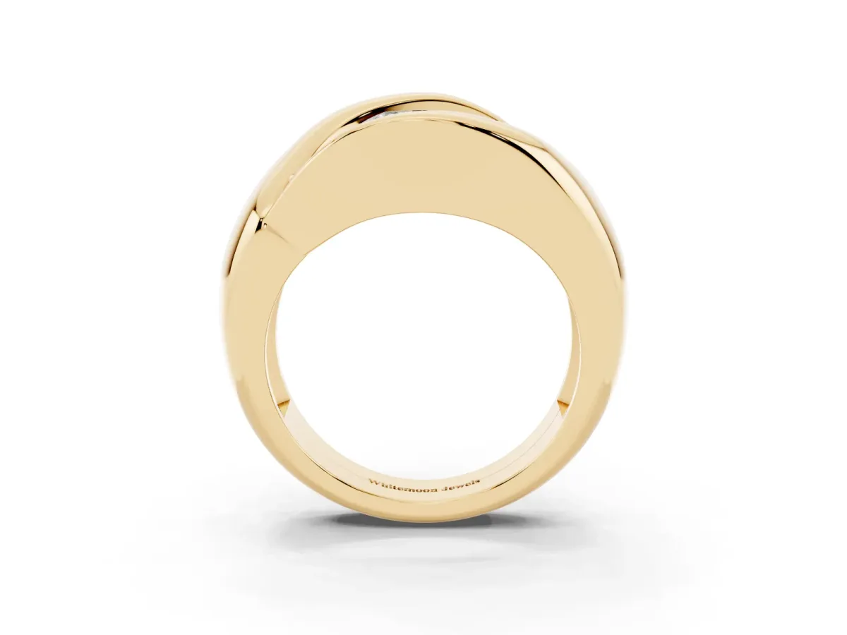 Channel Set Emerald Cut Diamond Crossover Band Yellow gold