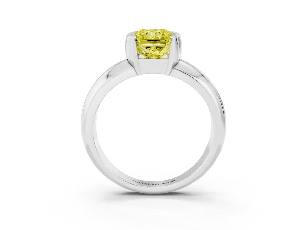 Fancy Yellow Radiant Cut Solitaire Tension Set Diamond Ring with Wide Band Silver