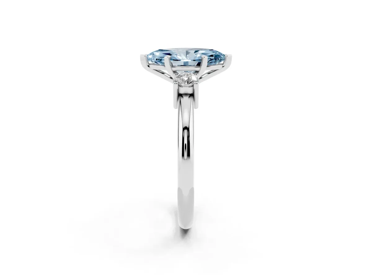 Fancy Blue Three-Stone Marquise Cut Cut Diamond Solitaire with Prong Setting and Classic Band Silver