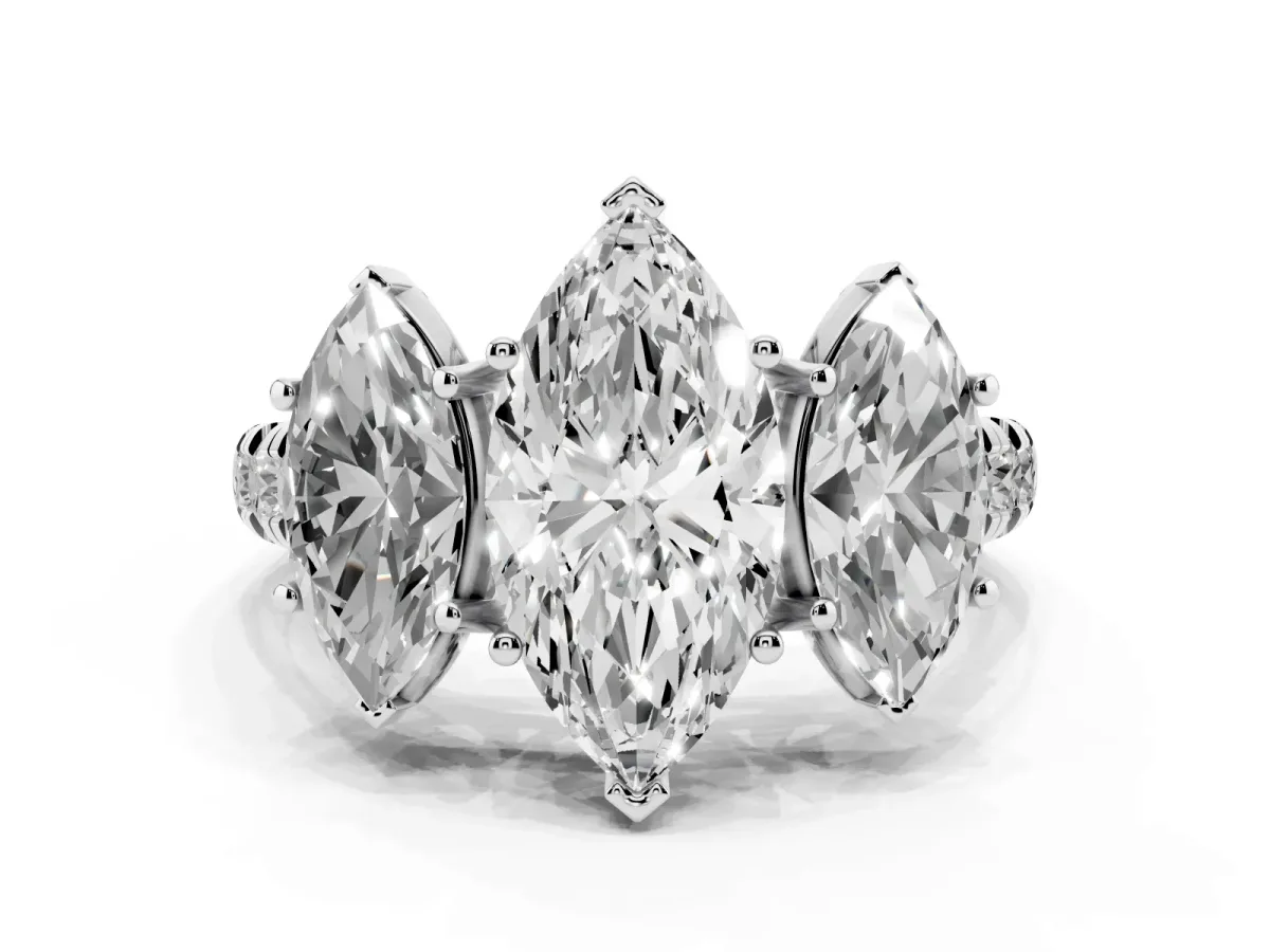 Three-Stone Marquise Cut Diamond Pavé Band with Prong Setting Platinum