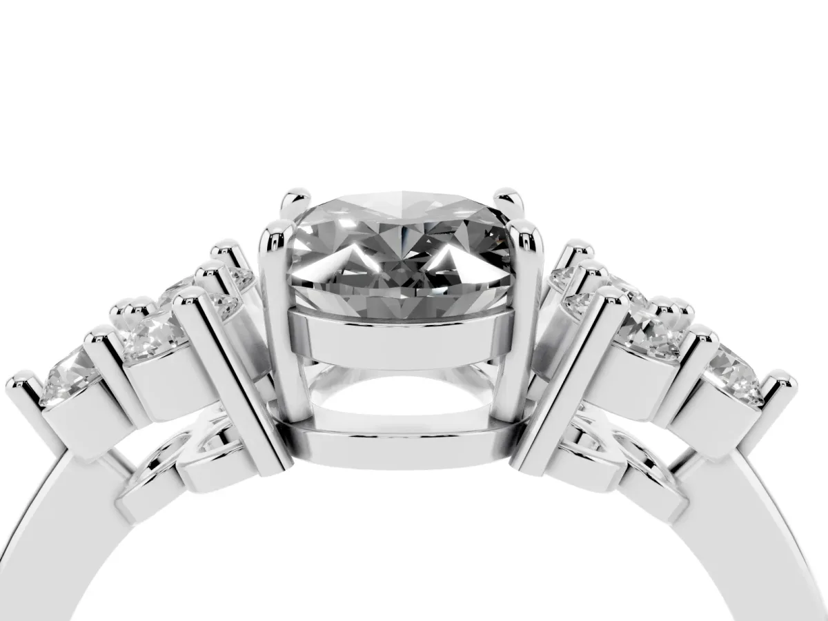 Fancy Black Oval Cut Brilliant Diamond Cluster Accent Solitaire Ring with Prong Setting White gold
