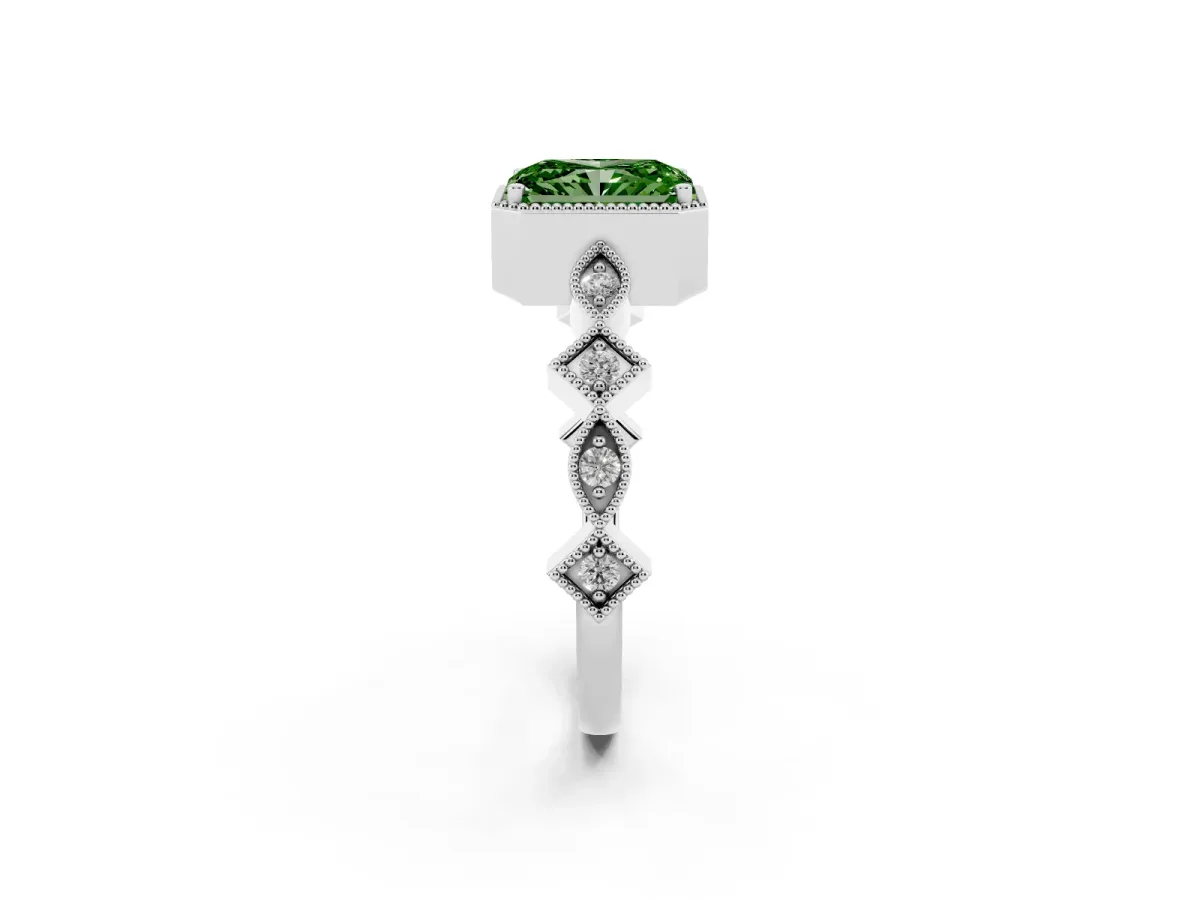 Fancy Green Radiant Cut Milgrain Marquise Diamond Twist Band Ring Silver
