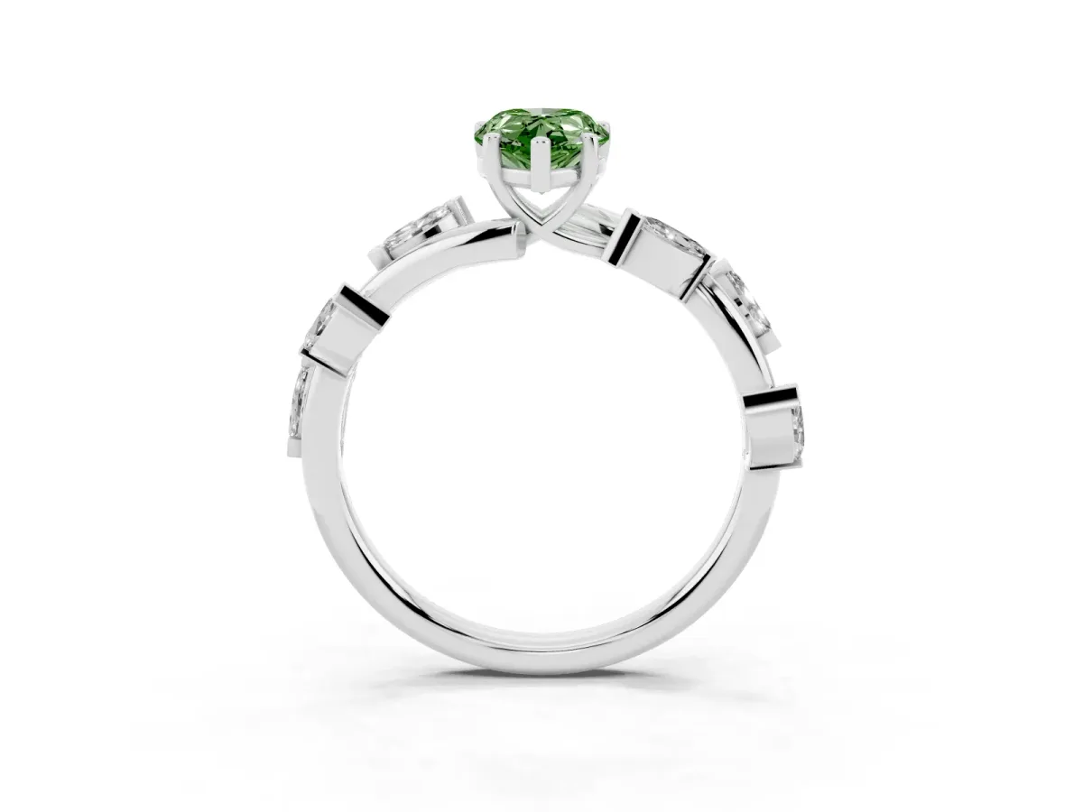 Fancy Green Pear Cut Solitaire Twisted Band Marquise Accent Prong Setting Ring Platinum