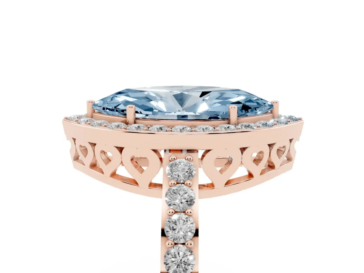 Fancy Blue Marquise Cut Halo Diamond Pavé Band Ring with Prong Setting Rose gold