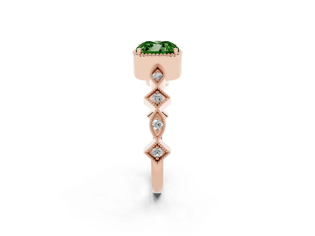 Fancy Green Cushion Cut Milgrain Marquise Diamond Twist Band Ring Rose gold