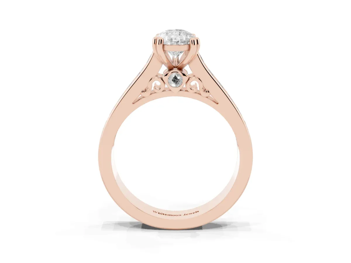 Pear Cut Cut Channel Set Solitaire Engagement Ring with Prong Setting Rose gold