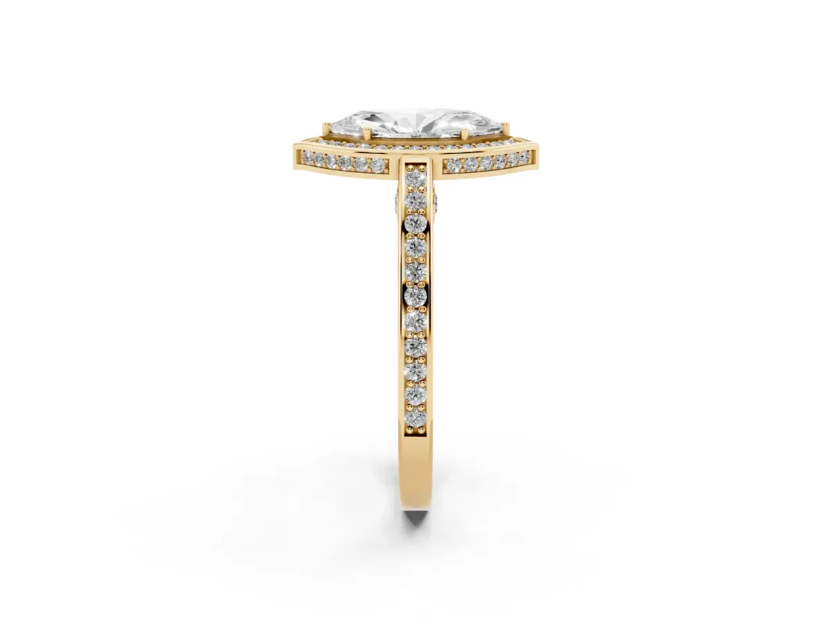 Marquise Cut Cut Halo Pave Split Shank Prong Setting Ring Yellow gold