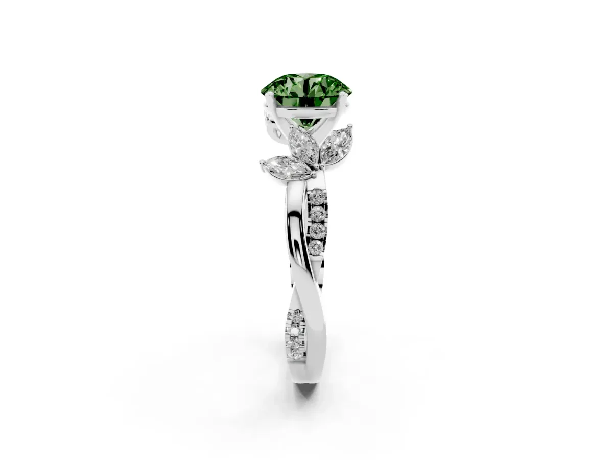 Fancy Green Round Cut Diamond Floral Vine Solitaire Engagement Ring Platinum