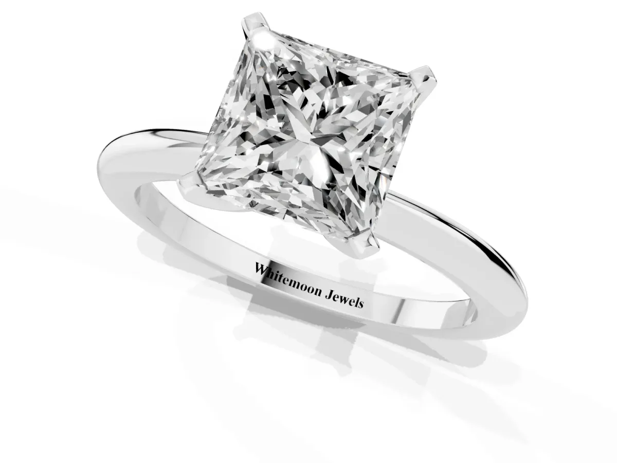Princess Cut Diamond Solitaire Ring with Prong Setting and Classic Band Platinum