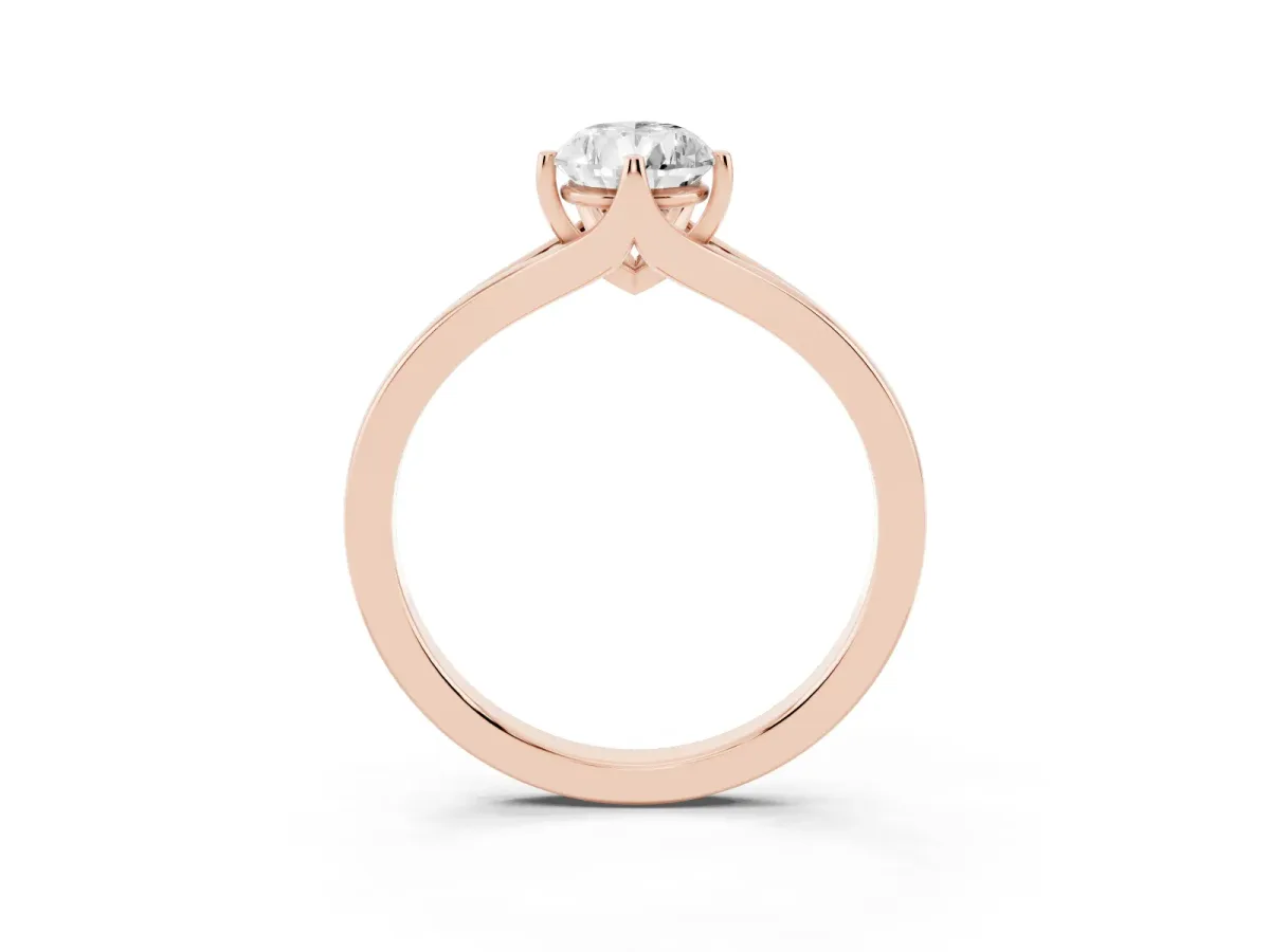 Pear Cut Solitaire Diamond Ring with Six-Prong Setting and Tapered Band Rose gold