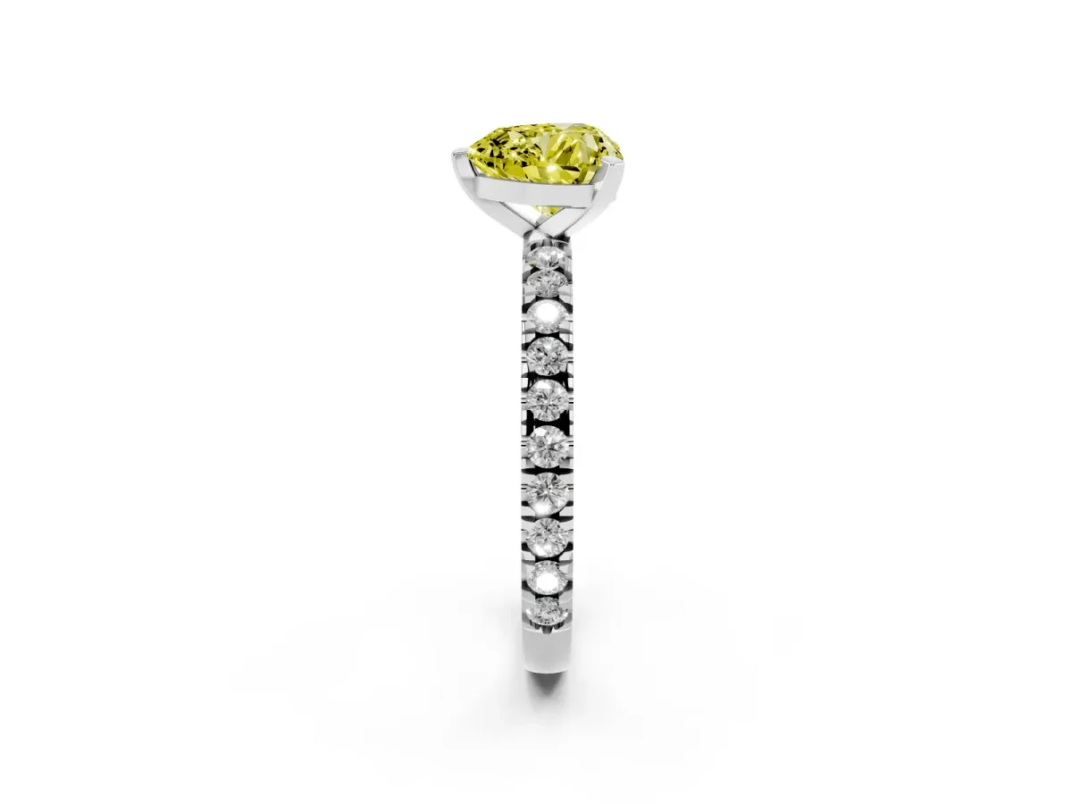 Fancy Yellow Heart Cut Diamond Pavé Band Solitaire with Four-Prong Setting Silver
