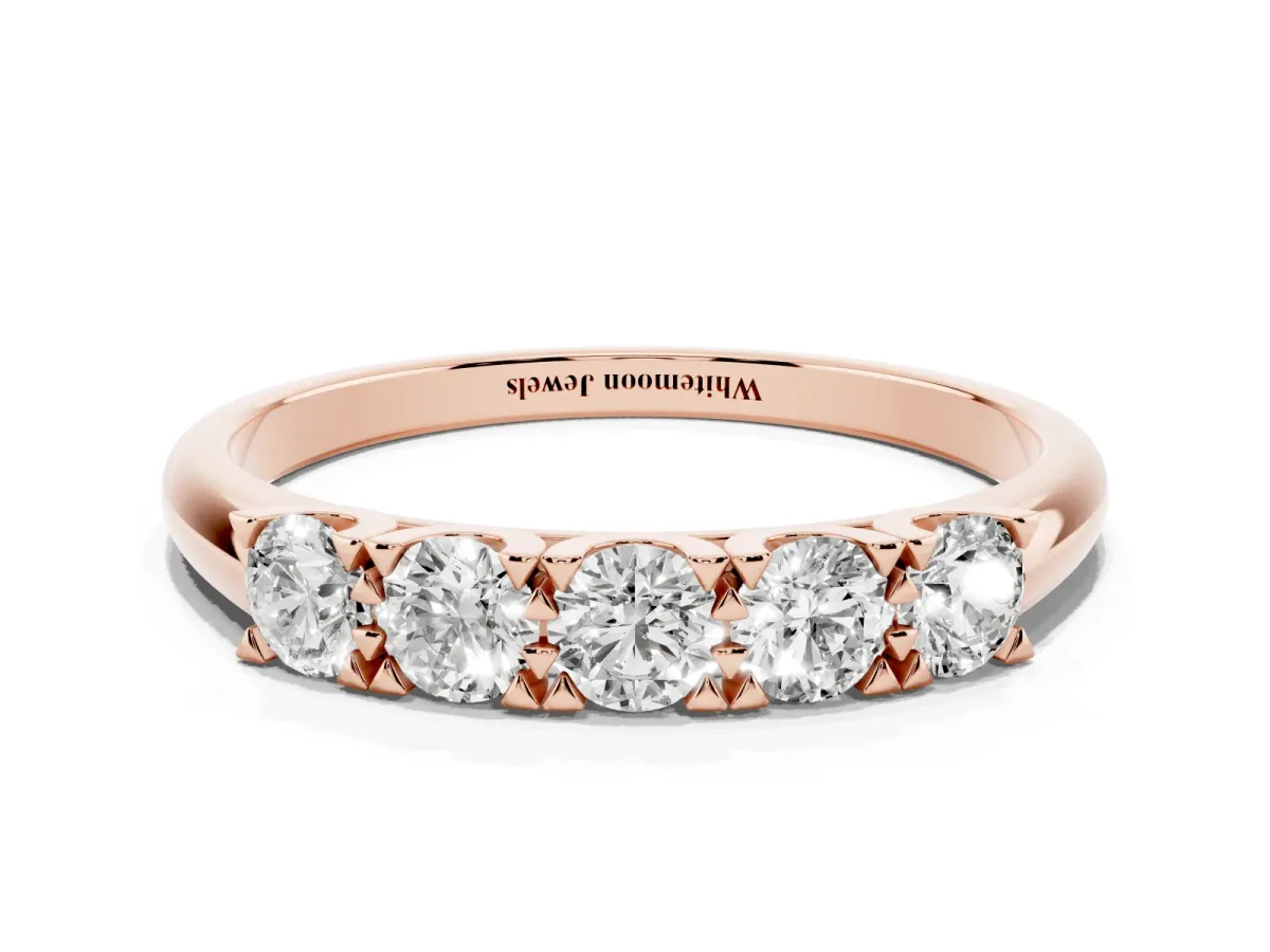 Round Diamond Channel Set Half Eternity Band with Shared Prong Setting Rose gold