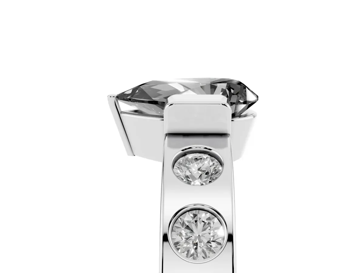 Fancy Black Pear Cut Brilliant Channel-Set Diamond Ring with Bezel Prong Setting Platinum