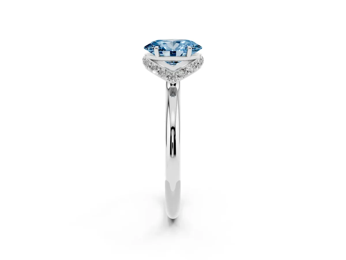 Fancy Blue Oval Cut Brilliant Solitaire Engagement Ring with Six-Prong Setting and Classic Band White gold