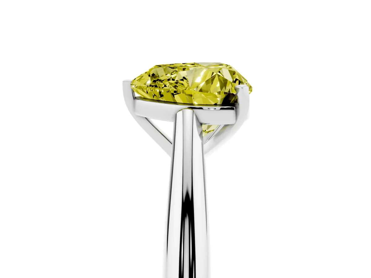 Fancy Yellow Heart Cut Diamond Solitaire Engagement Ring with Cathedral Setting and Four-Prong Mount Silver