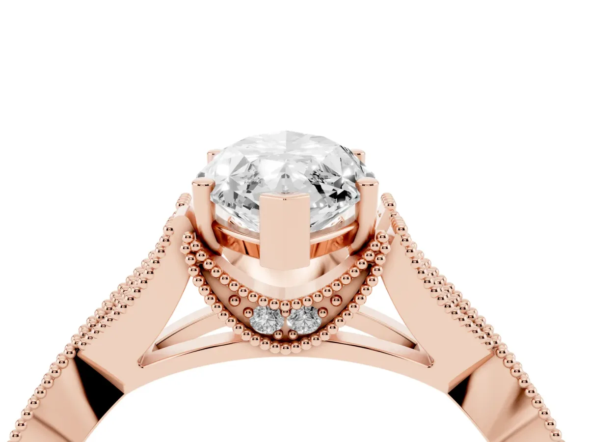 Marquise Cut Cut Diamond Twisted Band with Milgrain Pave Setting and Four-Prong Setting Rose gold