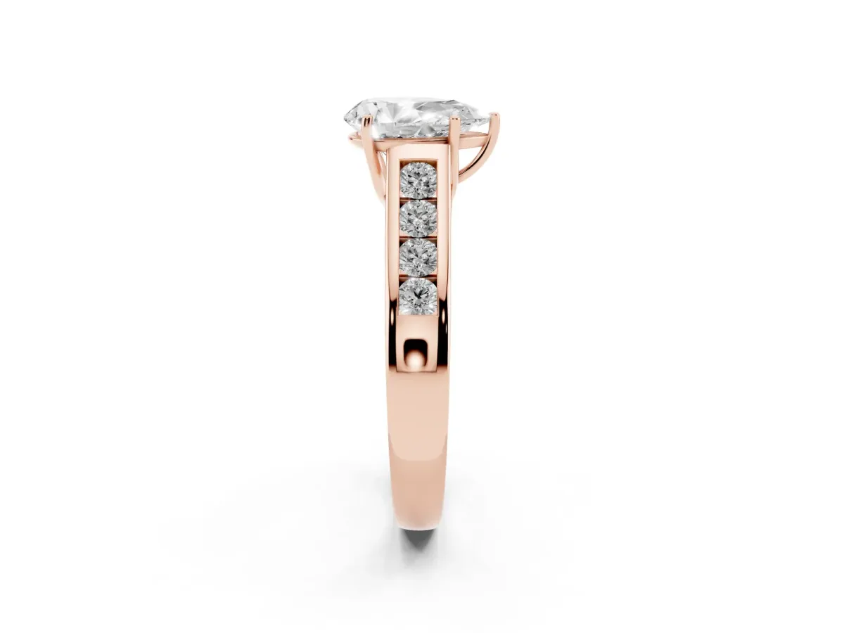 Pear Cut Solitaire Channel-Set Diamond Engagement Ring with Four-Prong Setting Rose gold