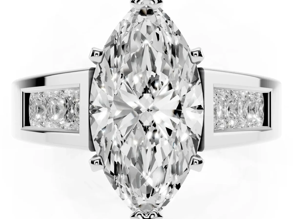 Marquise Cut Cut Channel Set Solitaire Ring with Four-Prong Setting Platinum