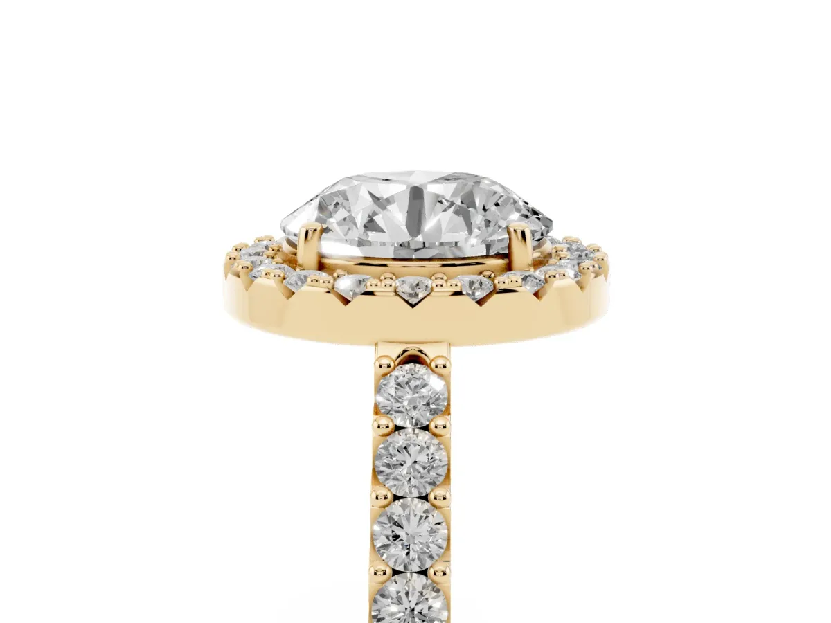 Round Cut Halo Diamond Pavé Solitaire Ring Yellow gold