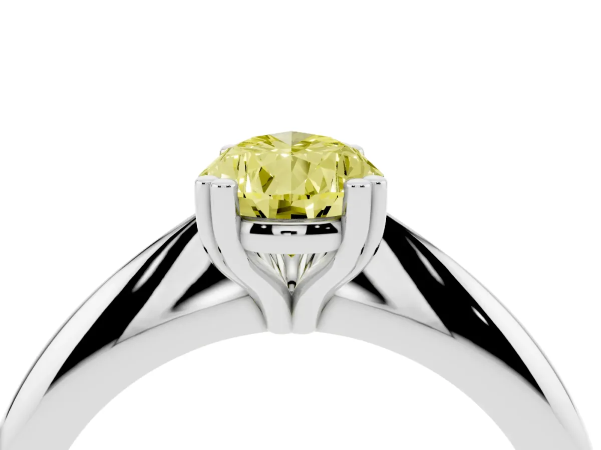 Fancy Yellow Pear Cut Cut Solitaire Engagement Ring with Tapered Band and Four-Prong Setting Silver