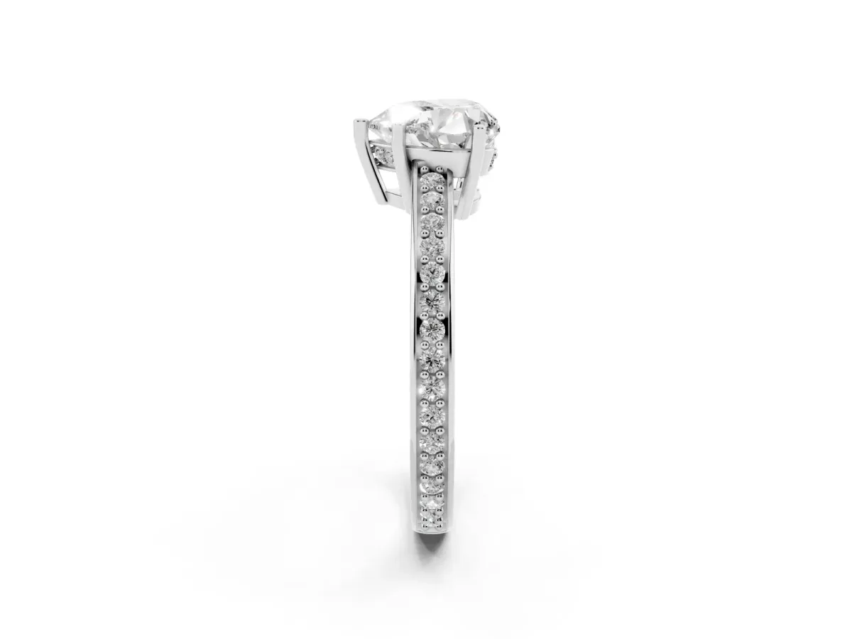 Heart Cut Solitaire Pavé Band Prong Setting Ring Platinum