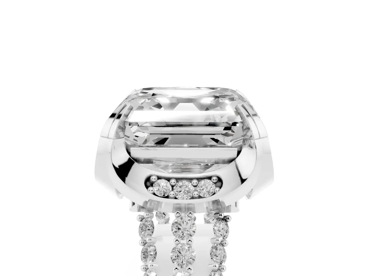 Asscher Cut Solitaire Pave Split Shank Ring with Four-Prong Setting Platinum