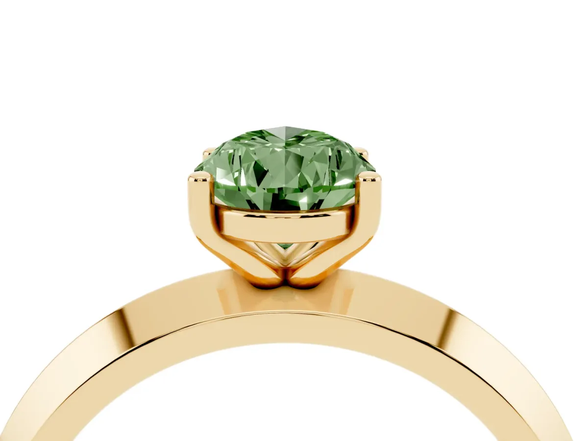 Fancy Green Pear Cut Cut Solitaire Engagement Ring with Flat Band and Four-Prong Setting Yellow gold