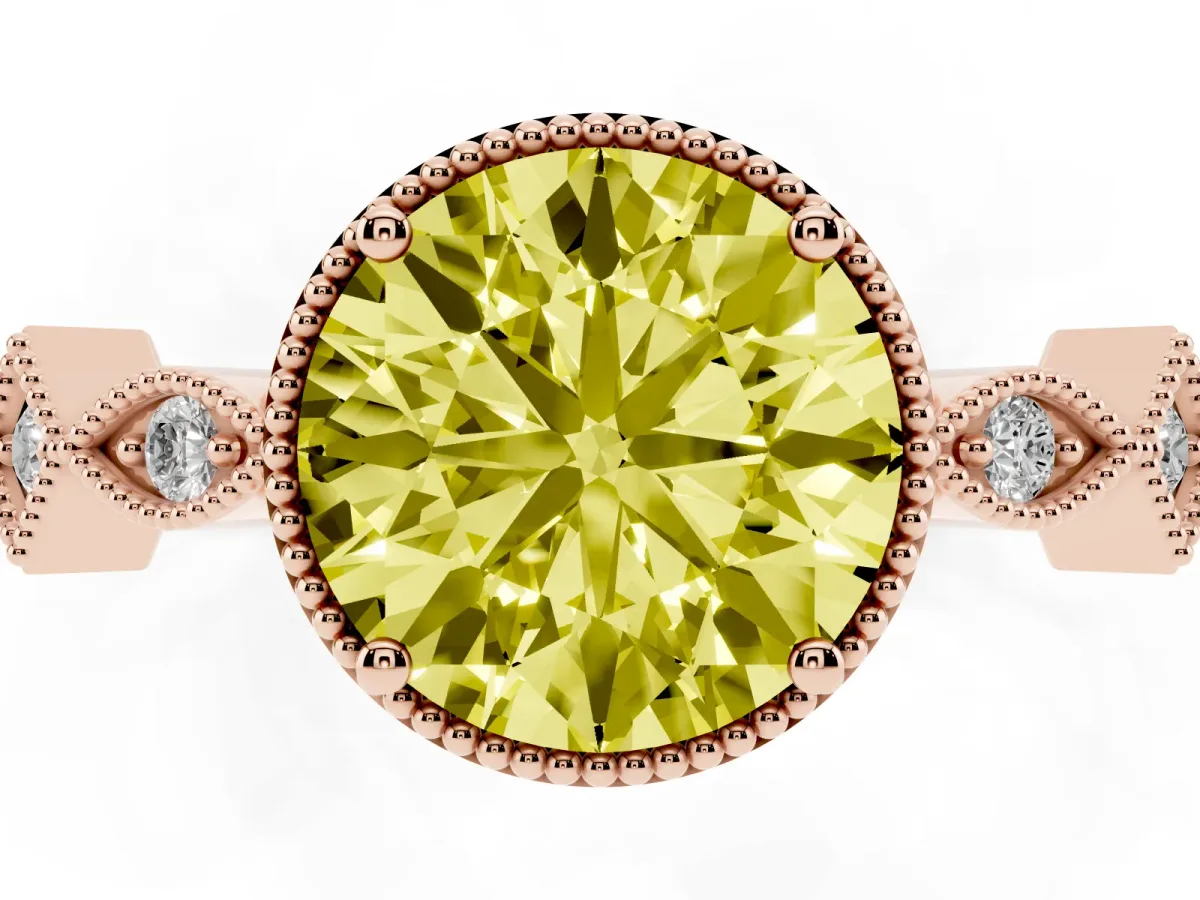 Fancy Yellow Round Cut Milgrain Marquise Diamond Twist Band Ring Rose gold