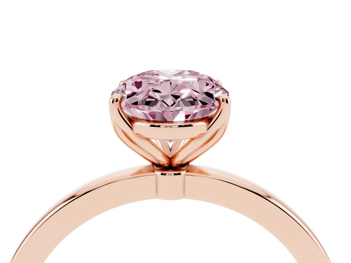 Fancy Pink Oval Cut Diamond Solitaire Ring with Thin Band and Prong Setting Rose gold
