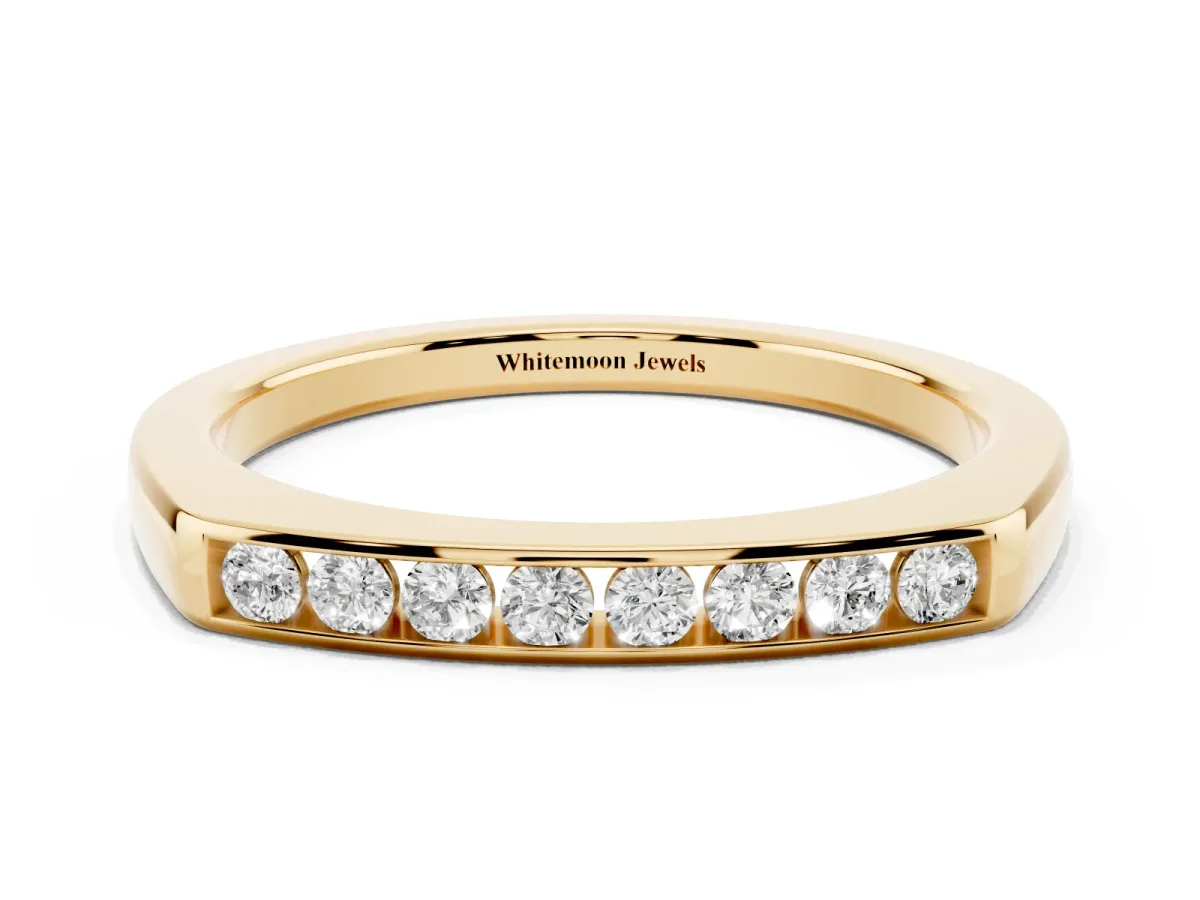 Channel Set Round Diamond Flat Band Yellow gold