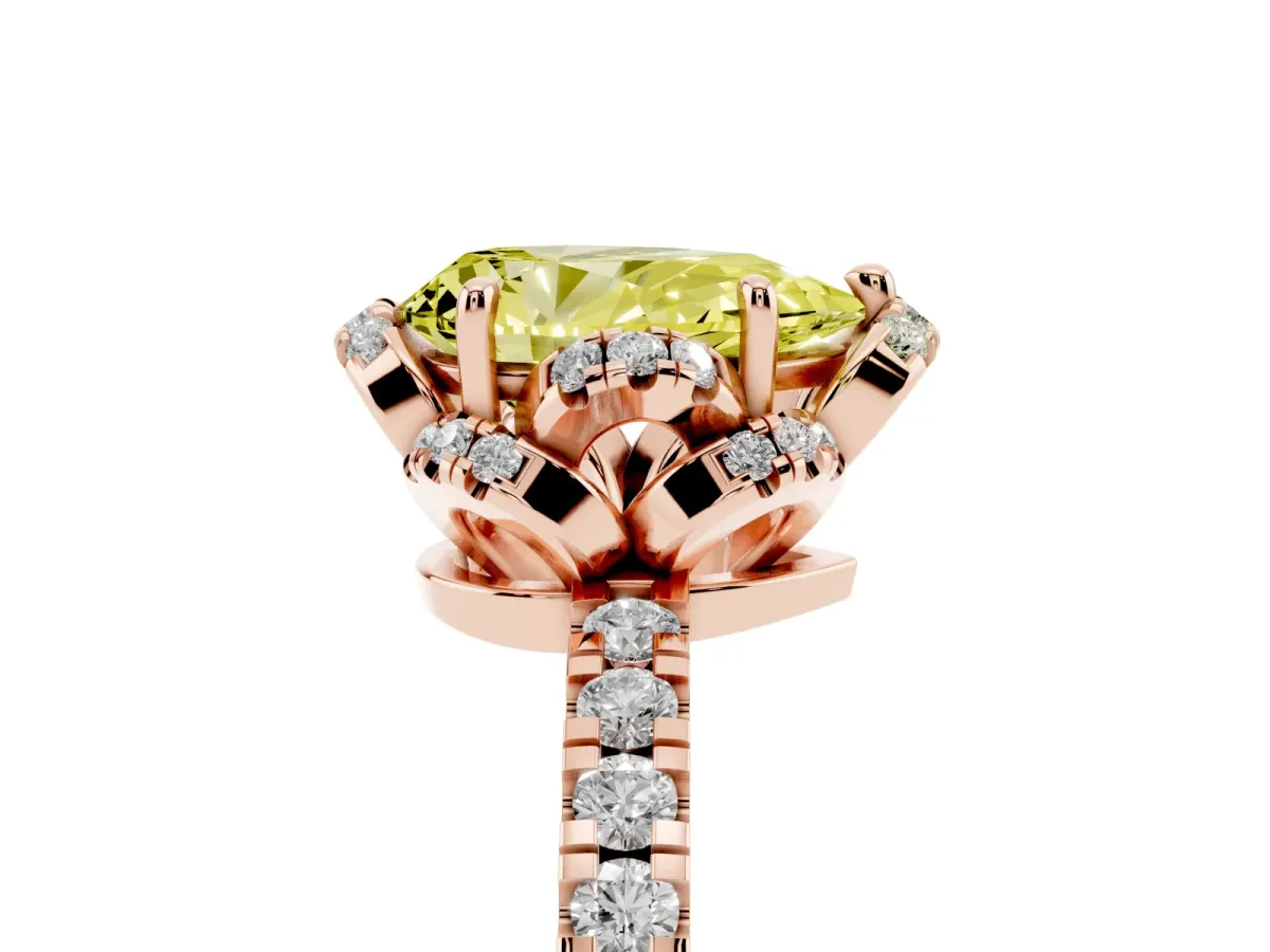Fancy Yellow Pear Cut Halo Diamond Pave Band Ring with Four-Prong Setting Rose gold