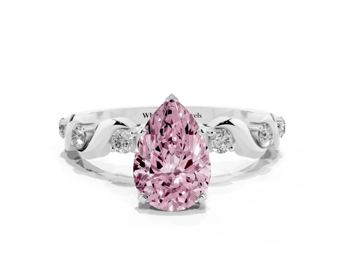Fancy Pink Pear Cut Diamond Solitaire Twisted Band with Round Accents and Prong Setting Platinum