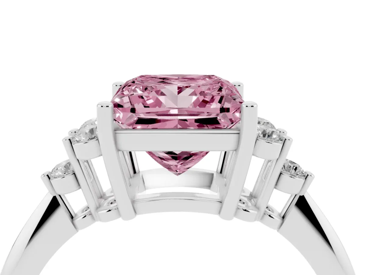 Fancy Pink Princess Cut Cut Diamond Cluster Ring with Solitaire Band and Four-Prong Setting Silver