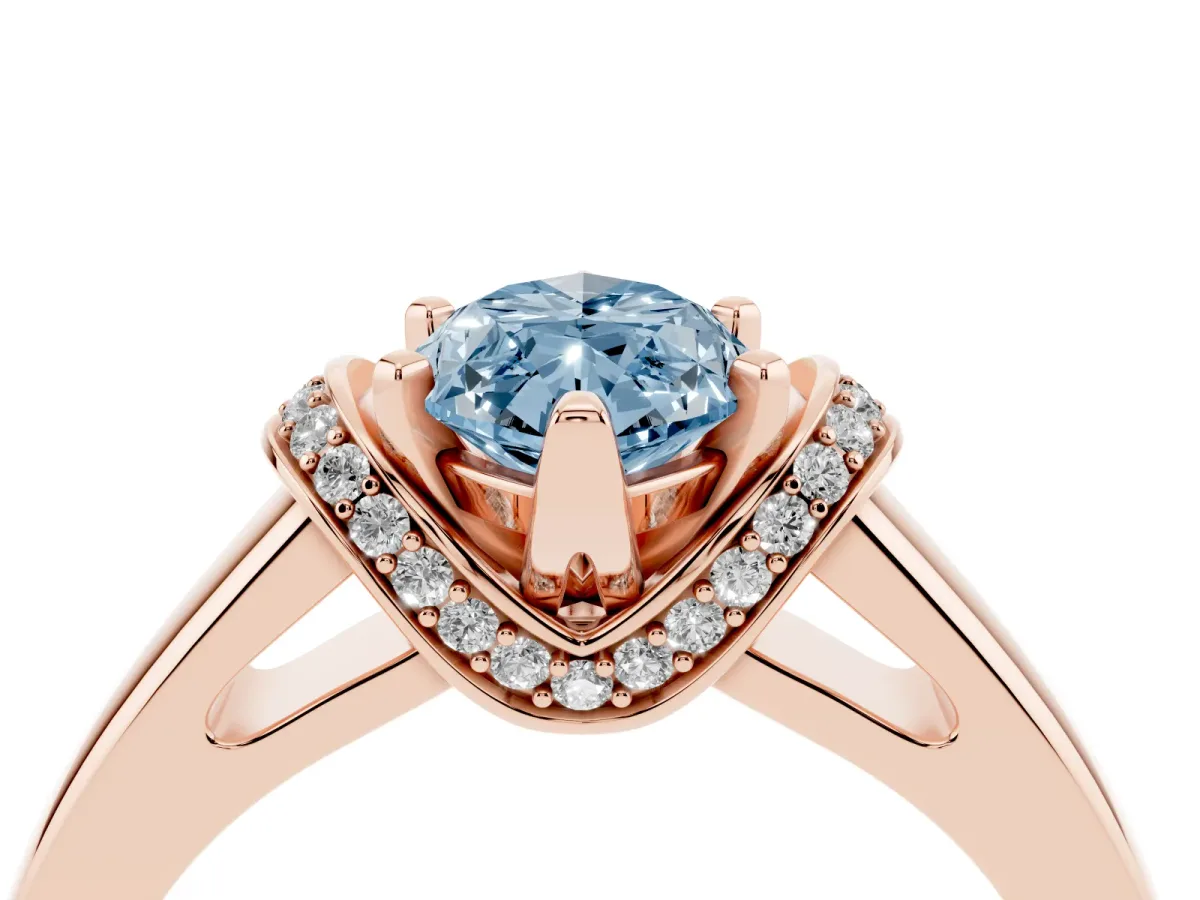 Fancy Blue Marquise Cut Solitaire Diamond Ring with Pave Band and Six-Prong Setting Rose gold