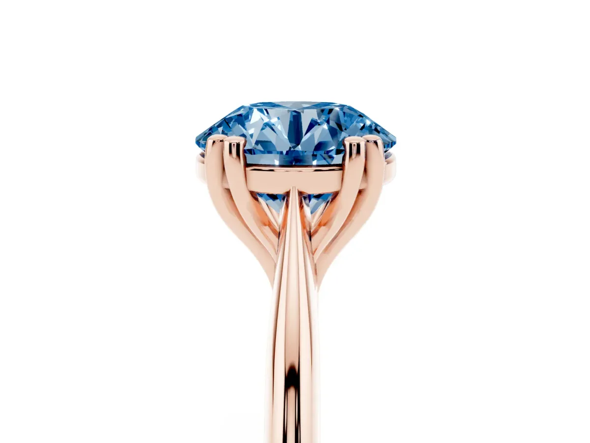 Fancy Blue Round Cut Solitaire Diamond Ring with Six-Prong Setting and Classic Band Rose gold