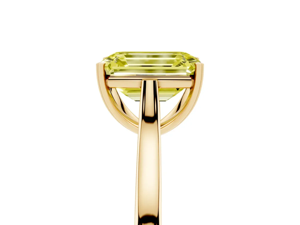 Fancy Yellow Emerald Cut Solitaire Heart Prong Engagement Ring with Tapered Band Yellow gold
