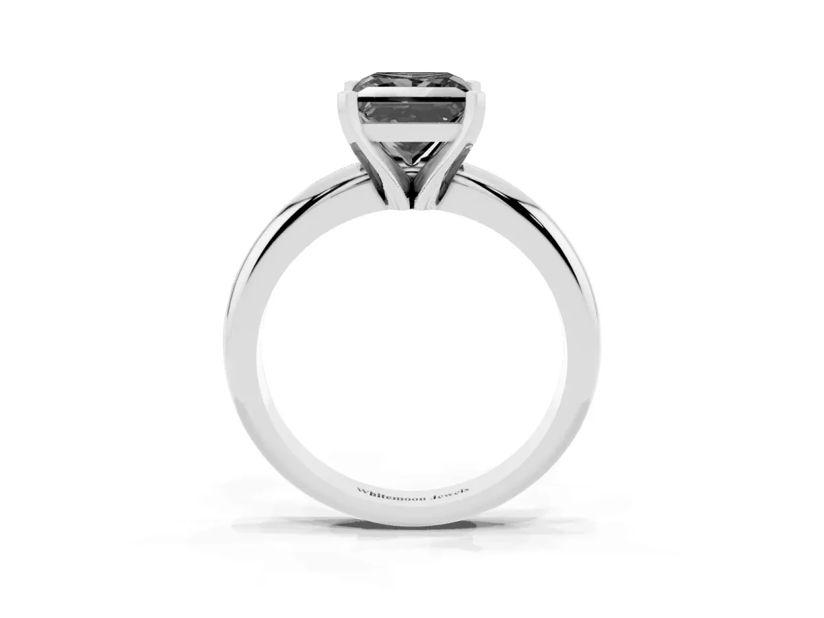 Fancy Black Princess Cut Diamond Solitaire Engagement Ring with Round Band and Four-Prong Setting Platinum