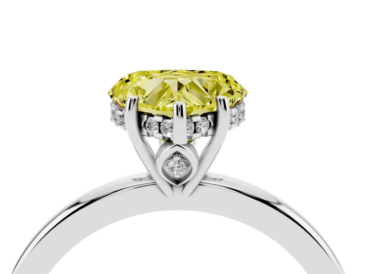 Fancy Yellow Heart Cut Solitaire Diamond Ring with Prong Setting and Plain Band Platinum