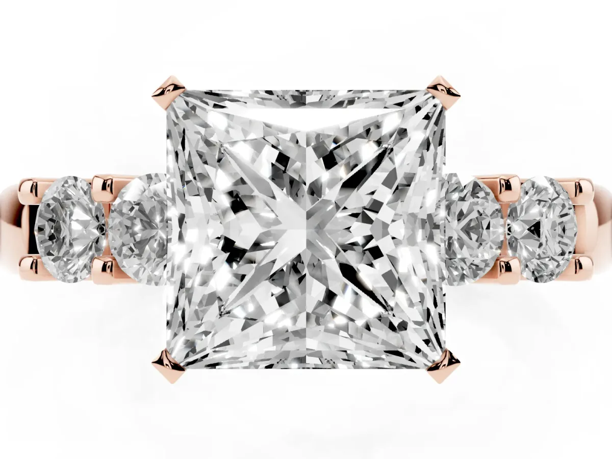 Princess Cut Brilliant Cut Diamond Five-Stone Prong Set Engagement Ring with Channel Band Rose gold