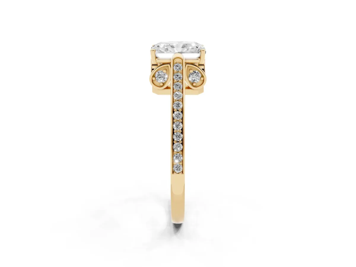 Radiant Cut Cut Cathedral Pave Diamond Engagement Ring with Six-Prong Setting Yellow gold