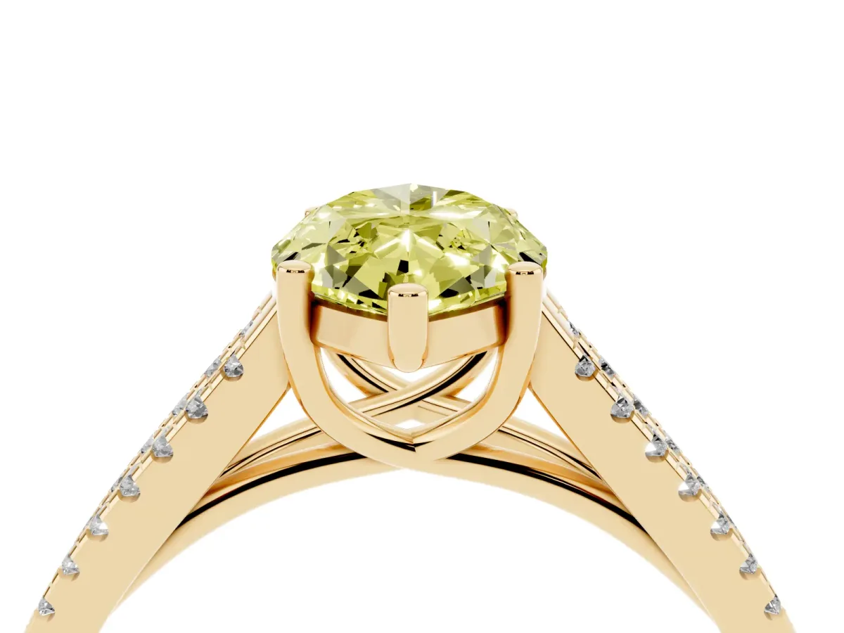 Fancy Yellow Marquise Cut Diamond Solitaire Engagement Ring with Split Shank Pavé Band Yellow gold