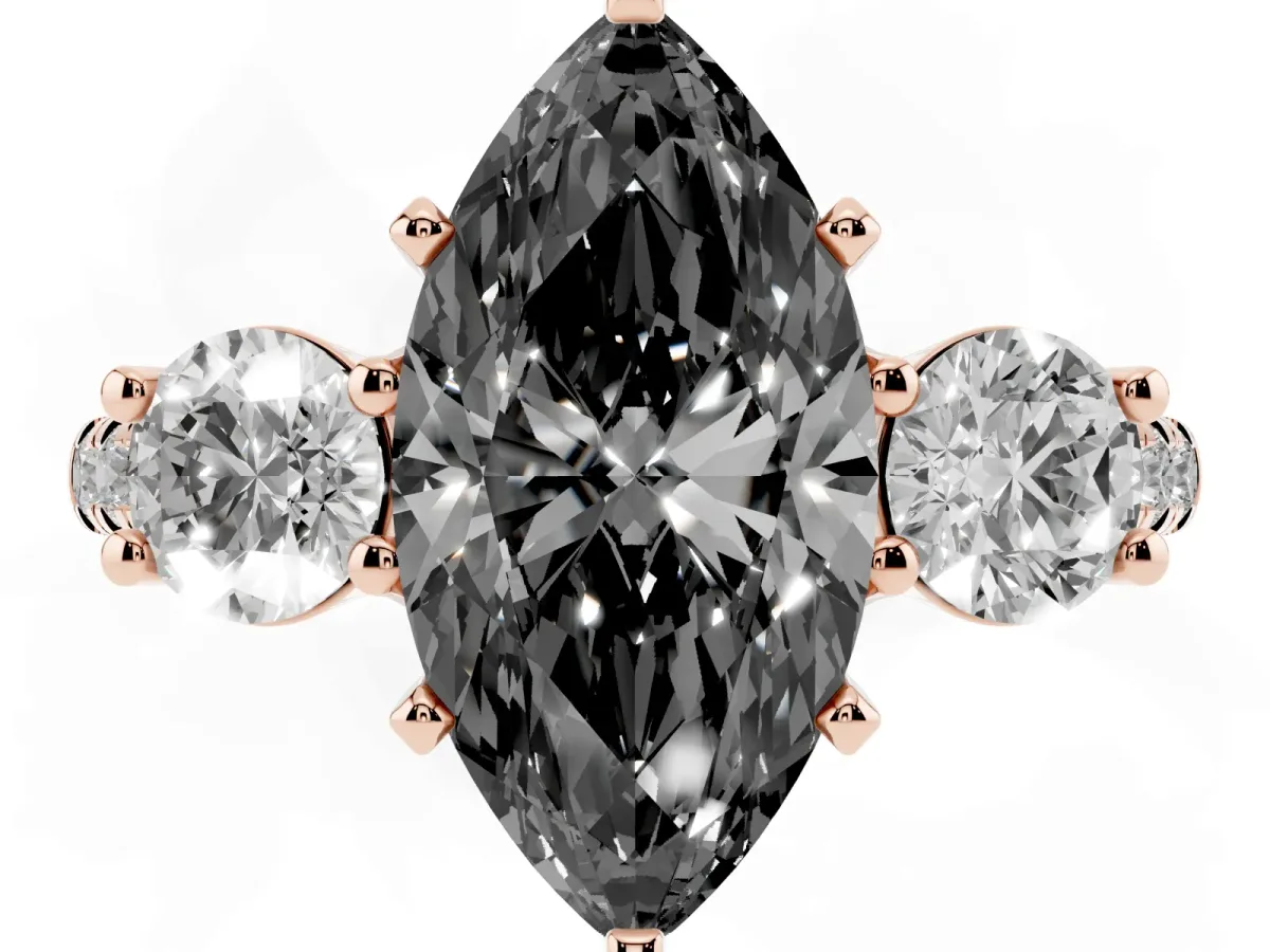Fancy Black Three-Stone Marquise Cut Diamond Pavé Band with Four-Prong Setting Rose gold