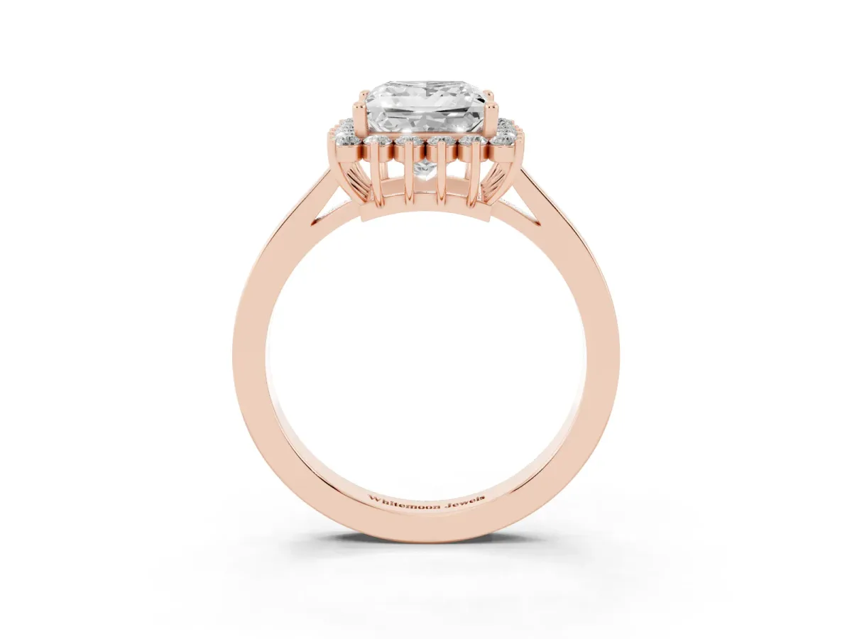 Princess Cut Cut Diamond Halo Ring with Round Brilliant Halo and Solitaire Band Rose gold