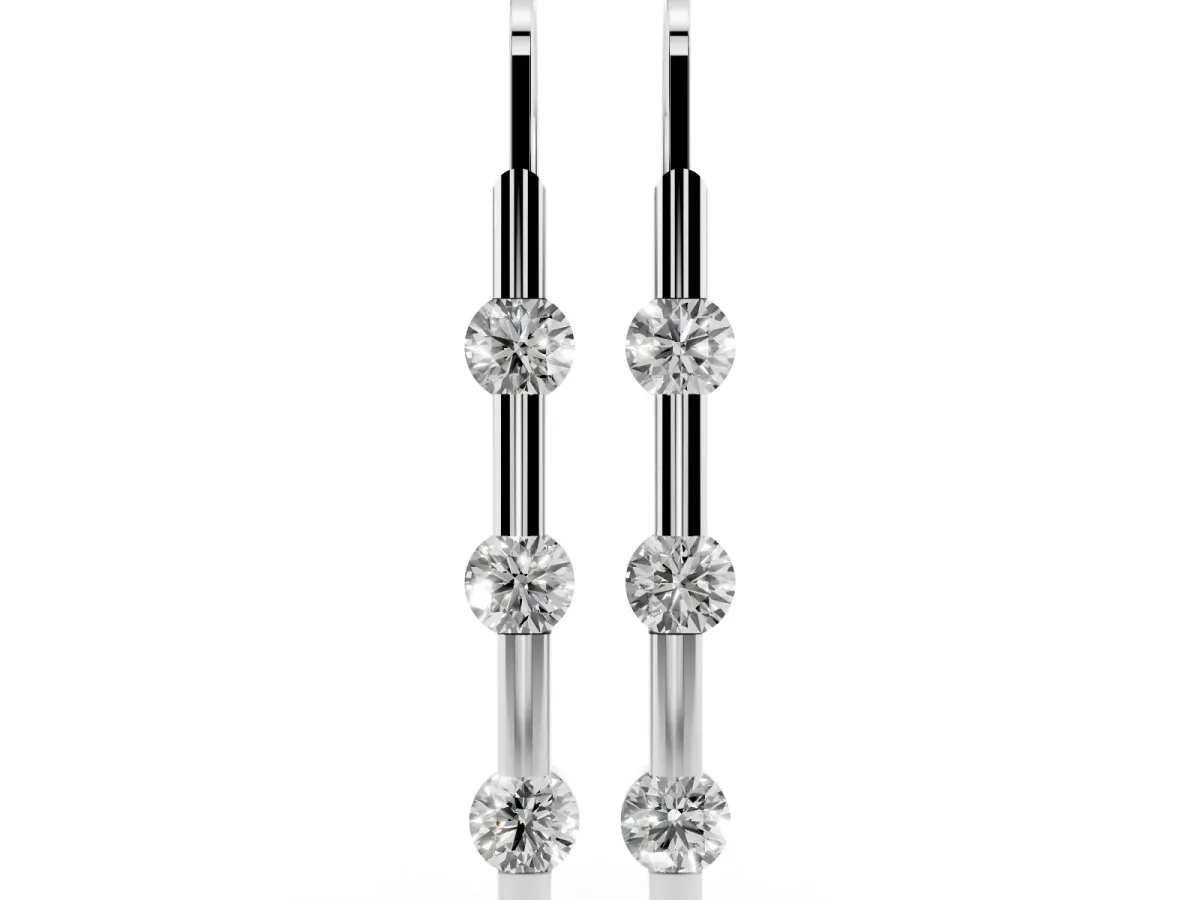 Round Diamond Bar Drop Earrings with Bezel Setting Silver
