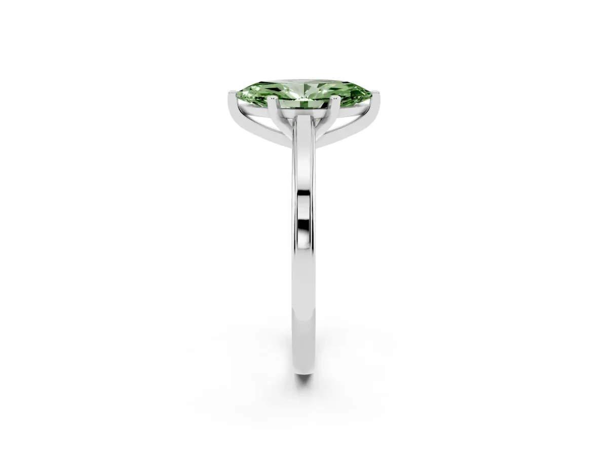 Fancy Green Marquise Cut Solitaire Diamond Ring with Four-Prong Setting and Classic Band Platinum